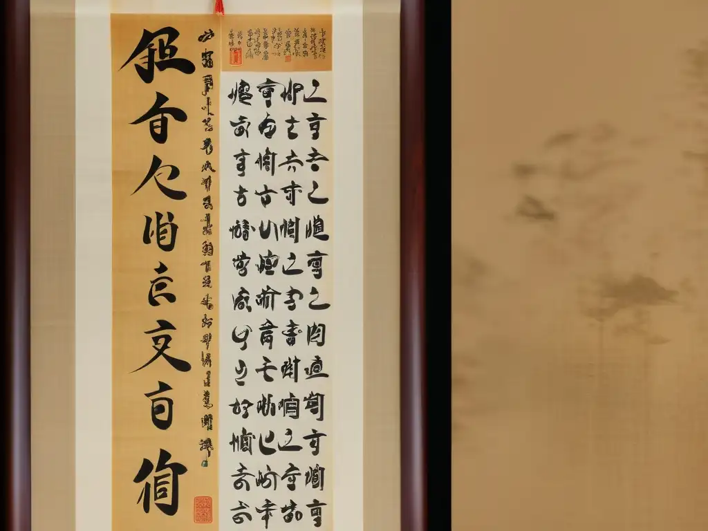 Poesía clásica coreana Goryeo: Antigua caligrafía en hanja con motivos naturales y detalles vibrantes iluminados por luz natural