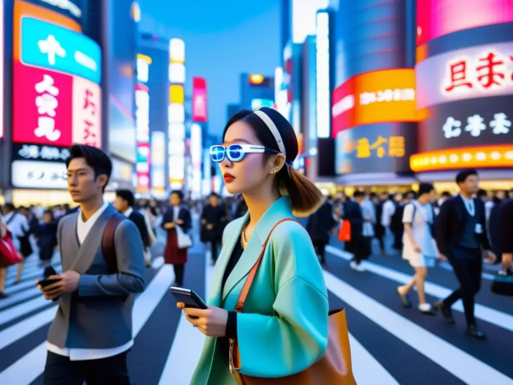 Un cruce vibrante de moda asiática y tecnología portátil en las bulliciosas calles de Tokio