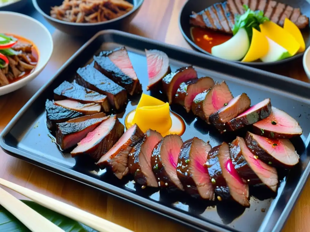 Una deliciosa parrillada de barbacoa coreana en un restaurante de cocina fusión asiática