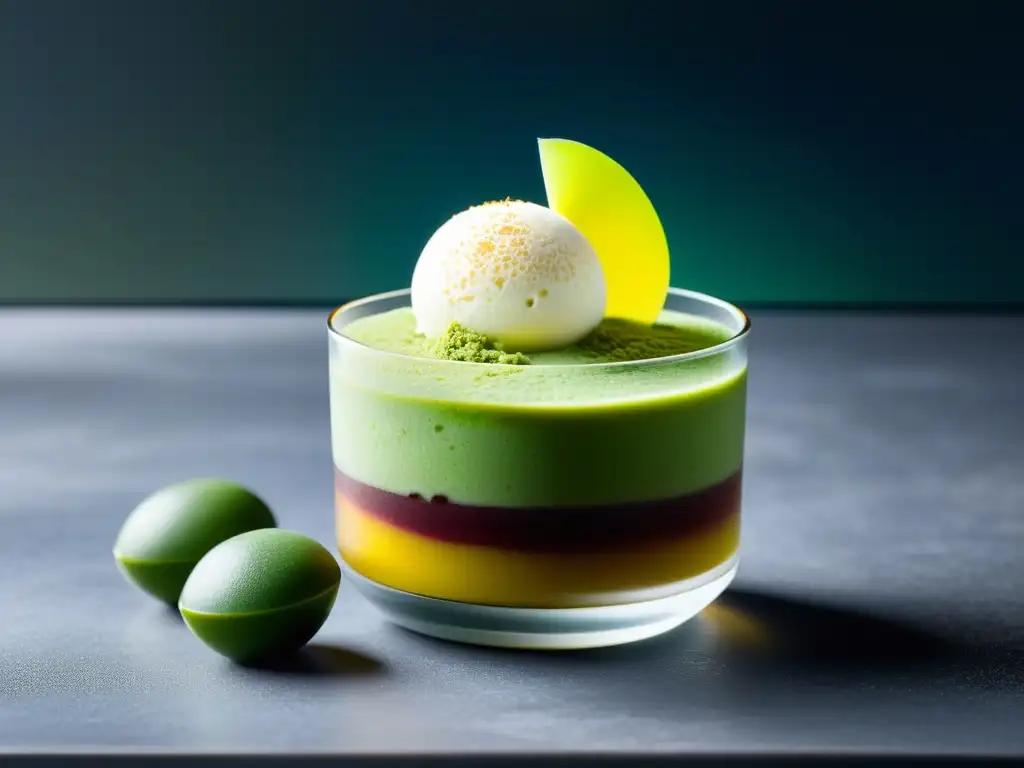 Delicioso postre japonés con helado de té matcha, mochi y pasta de frijol rojo