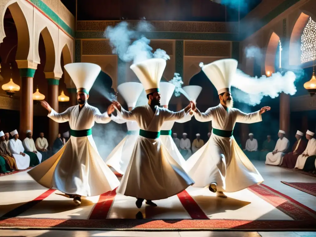 Baile de Derviches Sufíes: Tradición en Movimiento Sufi derviches realizan danza giratoria en mezquita, creando atmósfera mística y espiritual