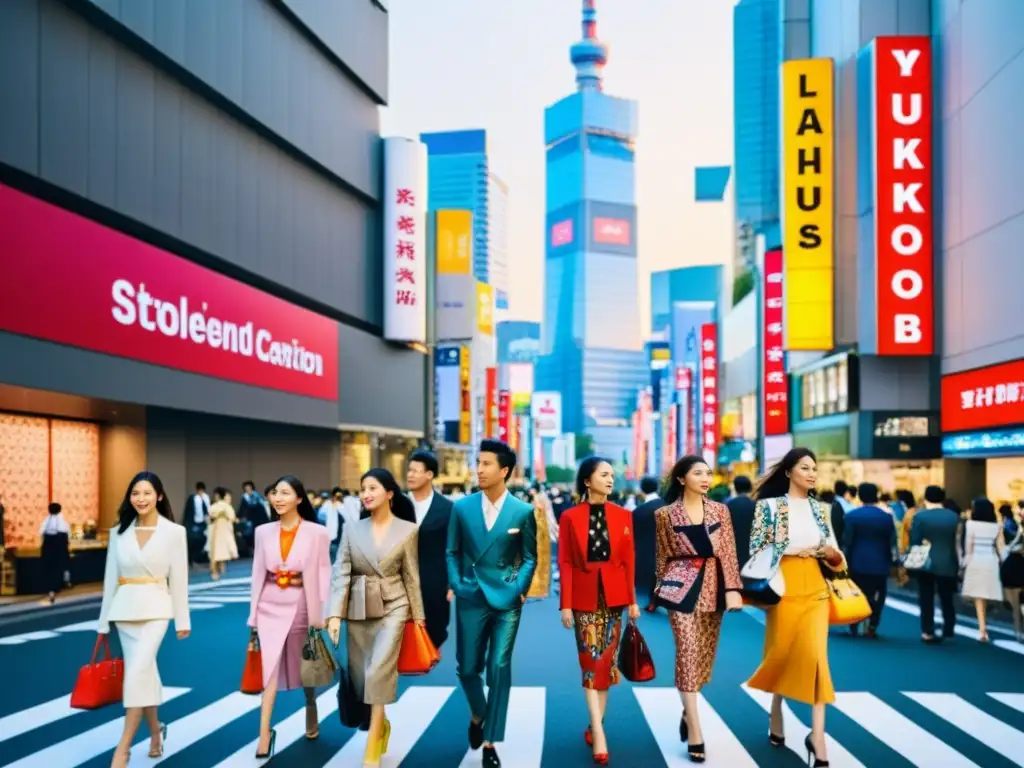 Moda de lujo en Tokyo: vibrante diversidad y creatividad Un desfile de moda asiática de lujo en las bulliciosas calles de Tokio, con diseñadores asiáticos de moda de lujo exhibiendo lo último en tendencias