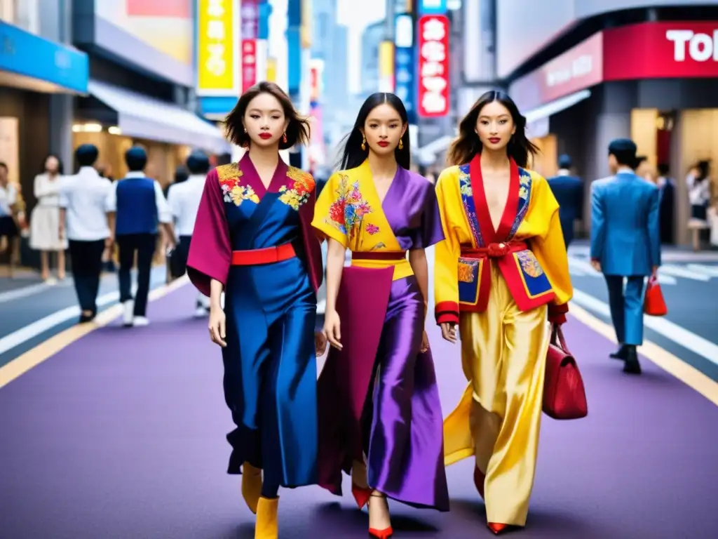 Desfile de moda en Tokyo con colores vibrantes y detalles asiáticos modernos