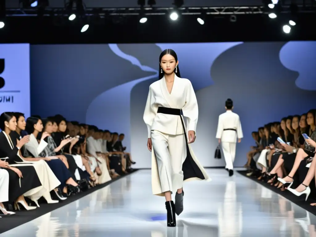 Desfile de moda con colección de diseñador occidental inspirada en el minimalismo japonés