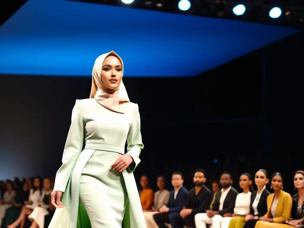 Desfile de moda con diseños haute couture y elegantes hijabs