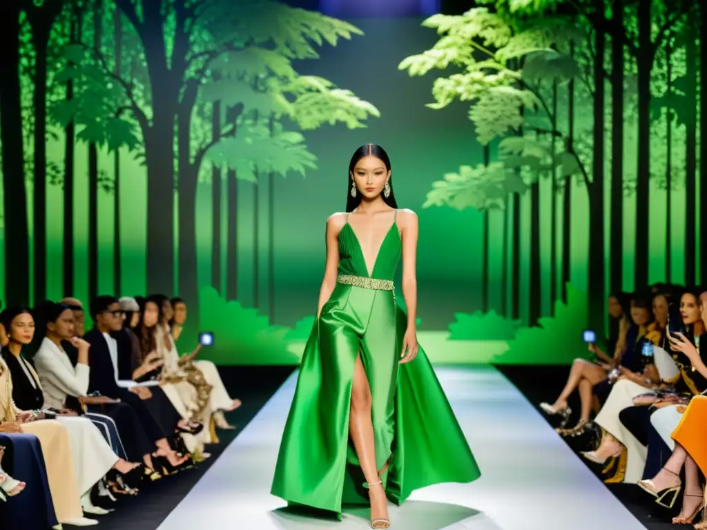 Desfile de moda de marcas asiáticas sustentables de lujo en un bosque exuberante