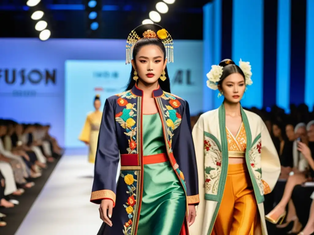 Desfile de moda con fusión de prendas asiáticas y moda occidental