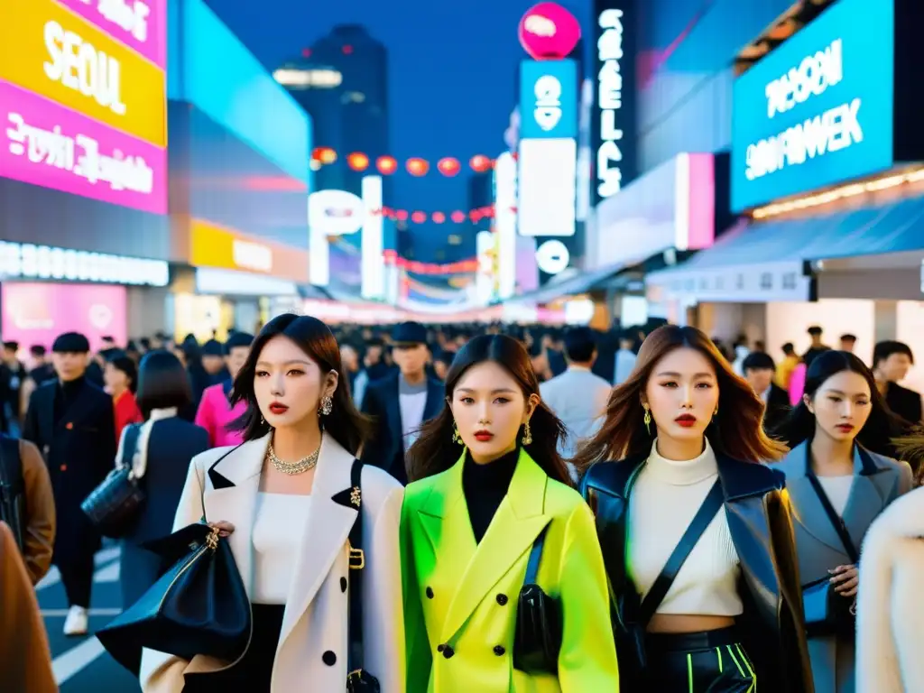 Desfile de moda vanguardista en Seúl: bulliciosa calle durante la Semana de la Moda, modelos y entusiastas capturan la atmósfera vibrante