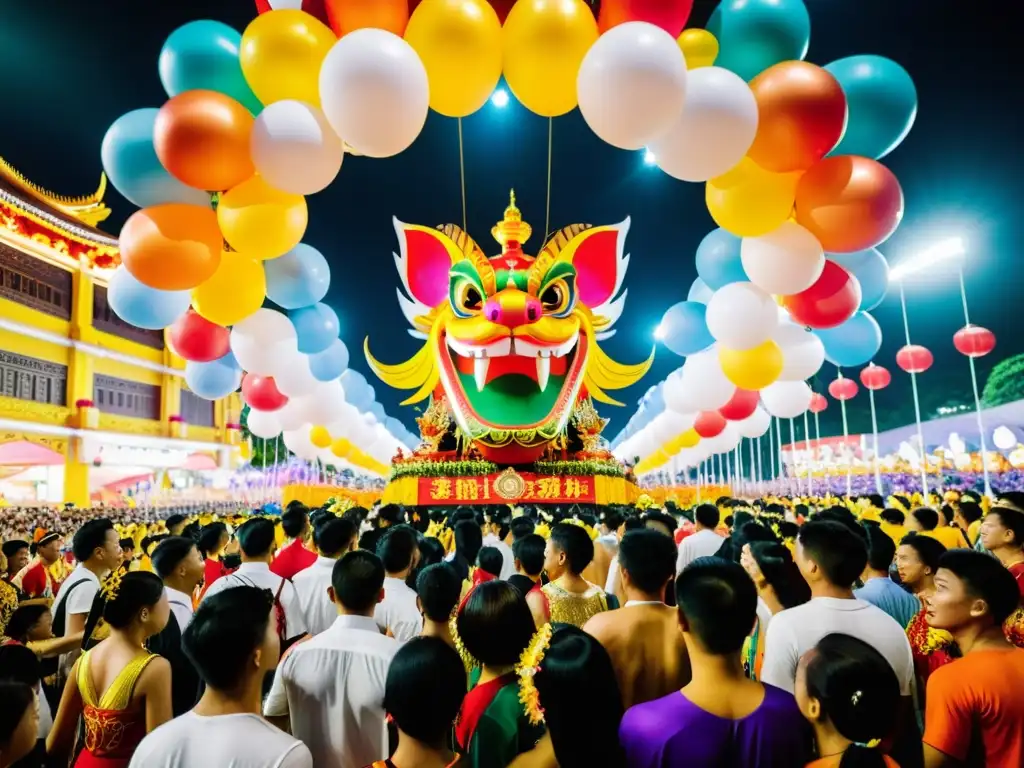 Desfile vibrante del Festival Chingay Parade en Singapur con espectáculo de grandes carrozas, acróbatas y bailarines tradicionales en un despliegue de color y energía