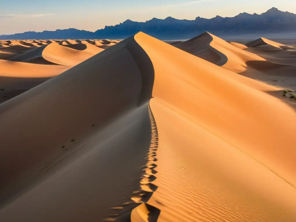 Poesía Árabe Clásica Desierto: Una caravana solitaria avanza por las imponentes dunas doradas al atardecer