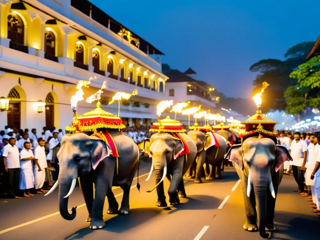 Deslumbrante desfile de elefantes iluminados en el Festival de Kandy Esala Perahera en Sri Lanka