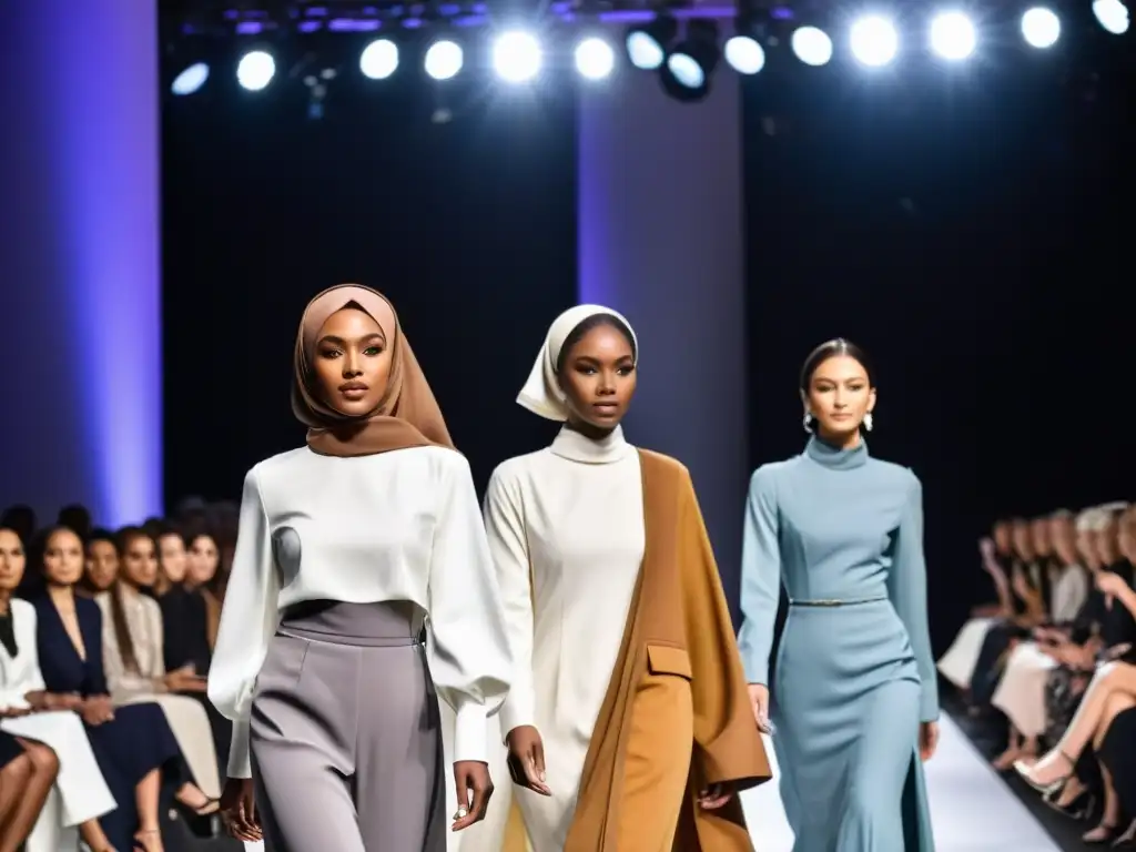 Un deslumbrante desfile de moda fusiona el hijab con la alta costura en una pasarela iluminada con elegancia