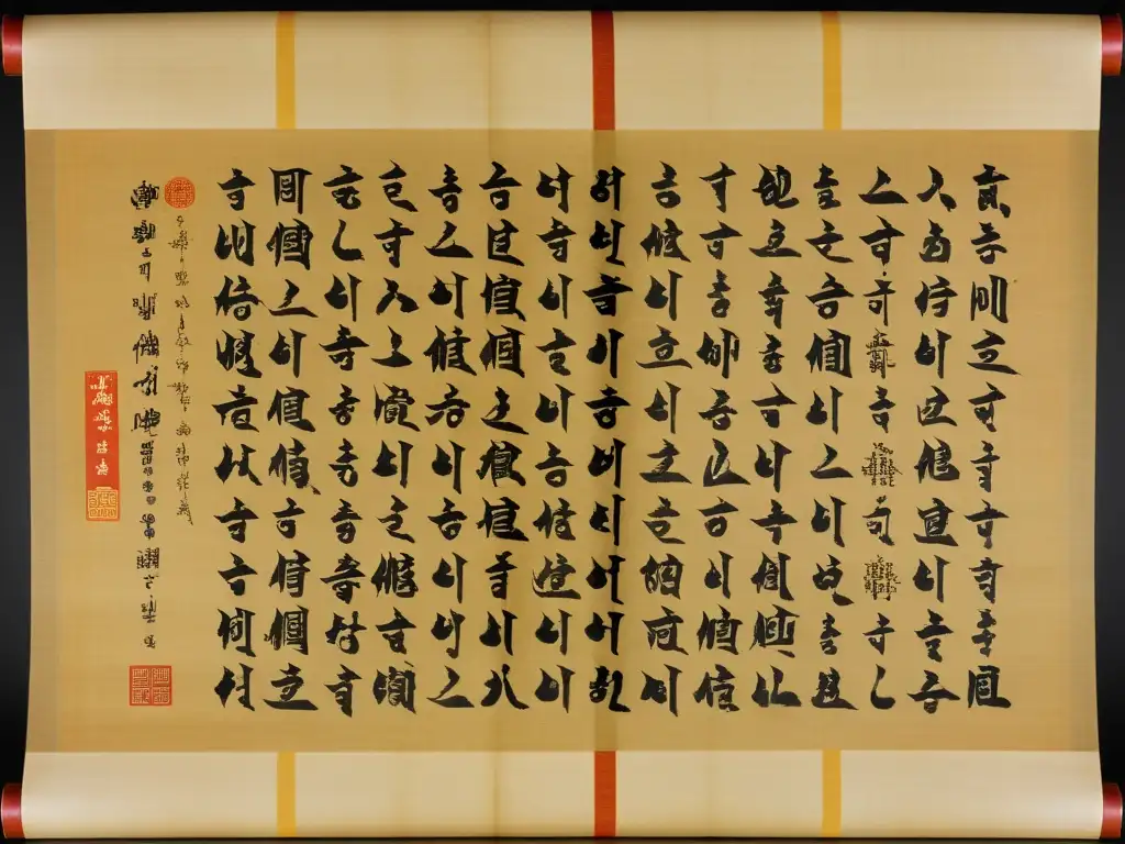 Detallada imagen de un antiguo pergamino de poesía clásica coreana Goryeo, con llamativa caligrafía y elegancia atemporal