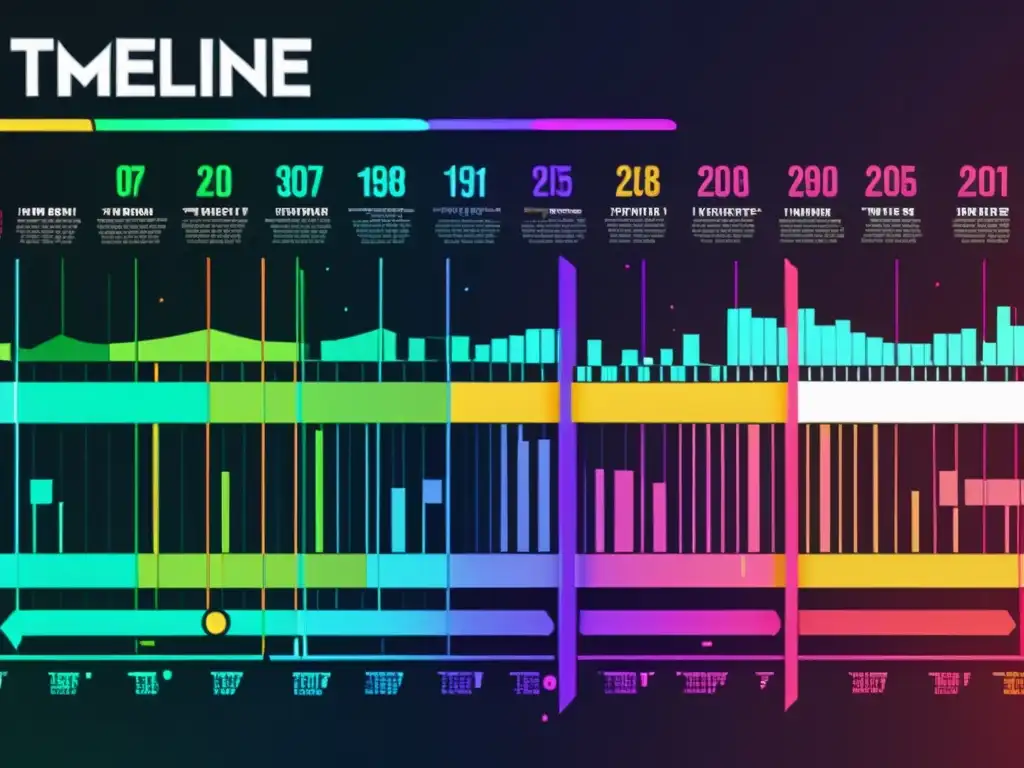 Una detallada imagen de una línea de tiempo que muestra la evolución de la música en el anime a lo largo de las décadas