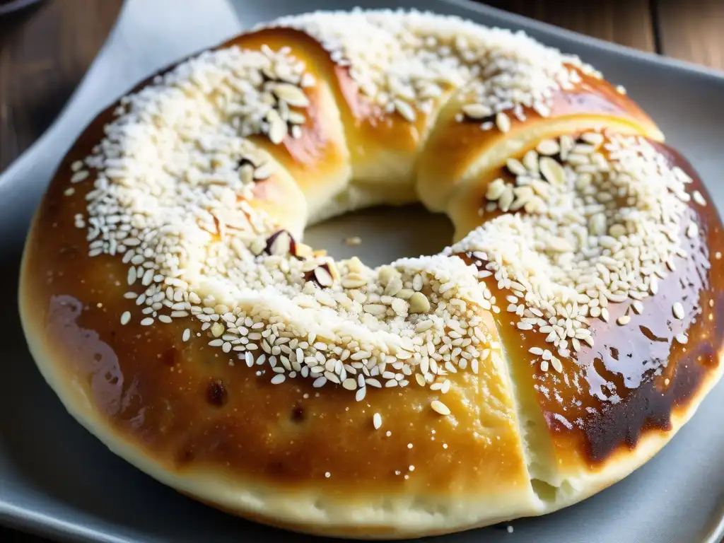 Detallada imagen de un pancake dulce coreano Hoddeok recién cocinado, con una superficie dorada y relleno de azúcar derretida y nueces