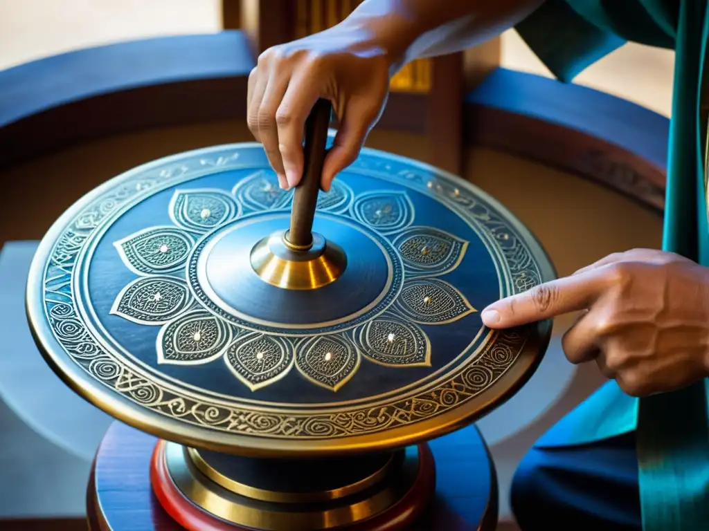 Detallada fabricación y simbolismo de gongs asiáticos por hábil artesano, resaltando tradición y texturas