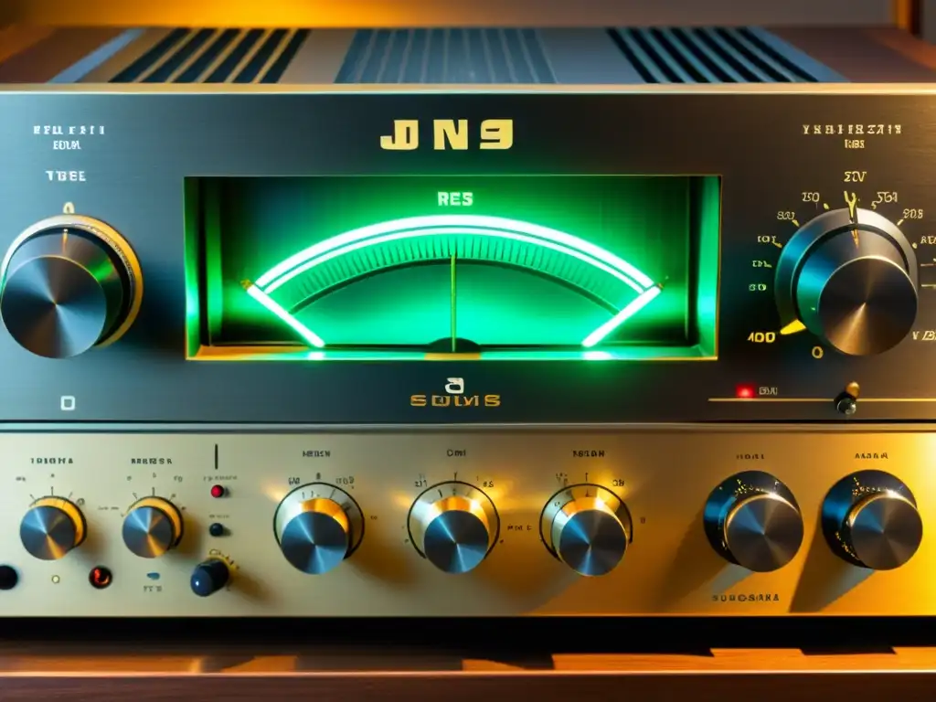 Un detallado y cálido amplificador japonés vintage con desgaste, mostrando la historia de los equipos de sonido asiáticos