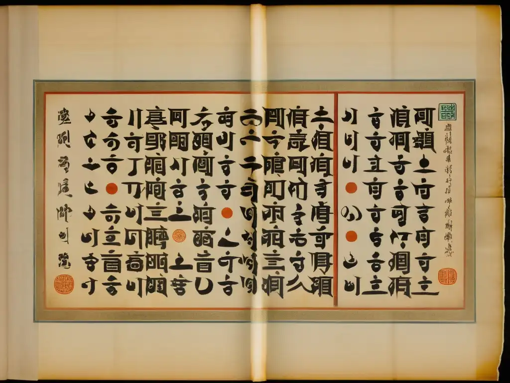 Detallado manuscrito de la era Goryeo, con caligrafía e ilustraciones coloridas, resaltando la exquisita poesía clásica coreana Goryeo