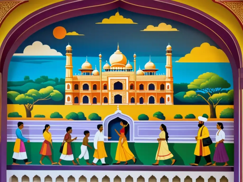 Detallado mural muestra el Hinduismo y el sistema de castas en India, con ilustraciones coloridas y escenas de la sociedad tradicional