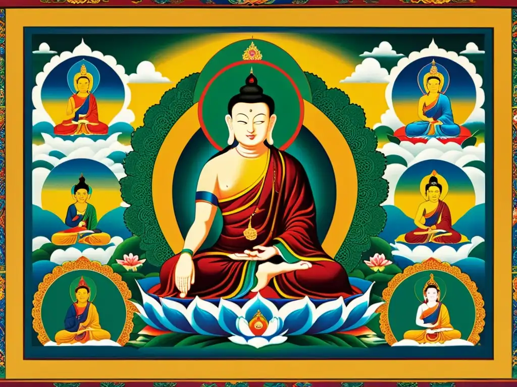 Detallado thangka tibetano con poder espiritual lamaísmo Tíbet histórico