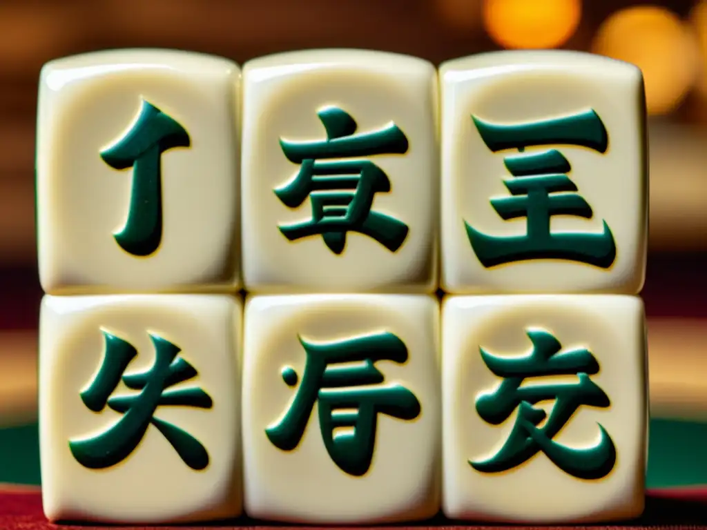 Detalle de un antiguo set de mahjong, con diseño intricado y artesanía excepcional