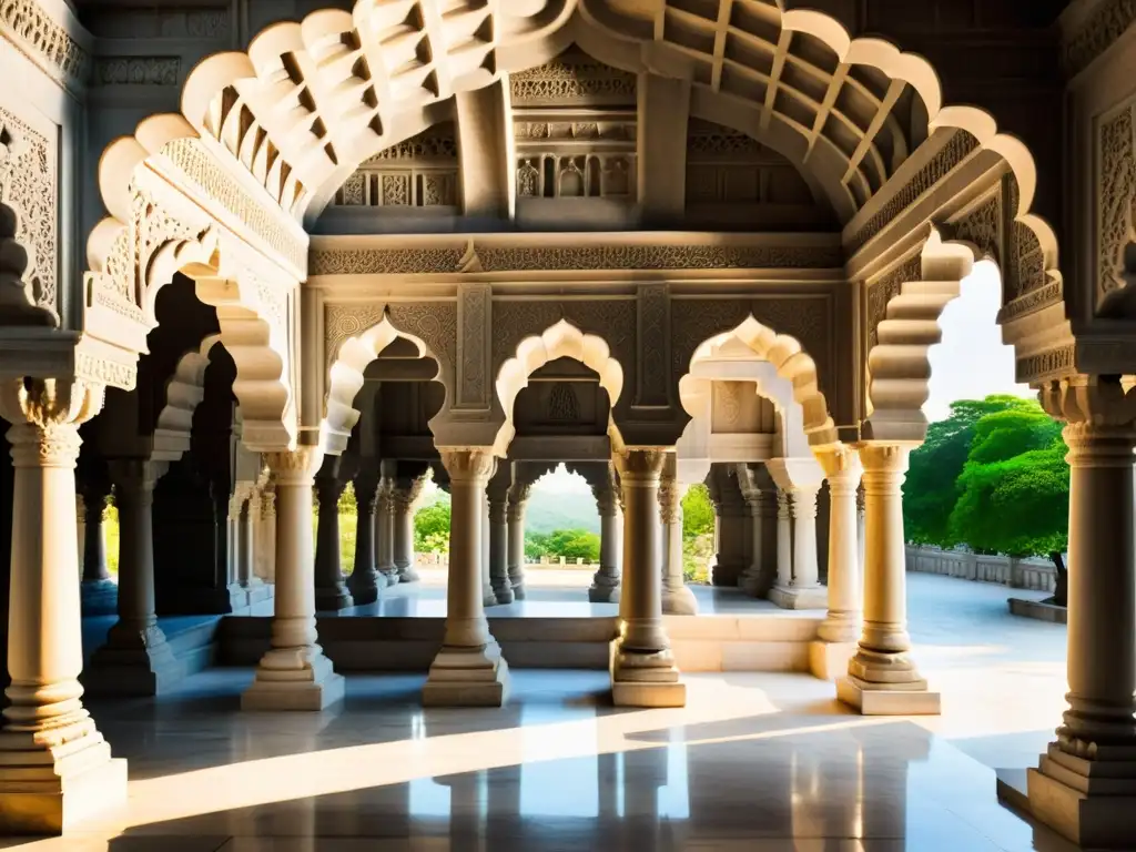 Detalle de la arquitectura y simbolismo del templo jainista en Ranakpur, India