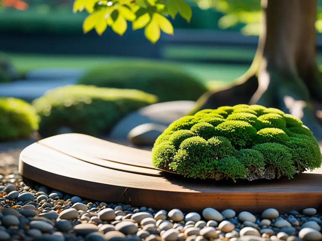 Detalle asombroso de un jardín japonés sereno con estética del arte japonés contemporáneo