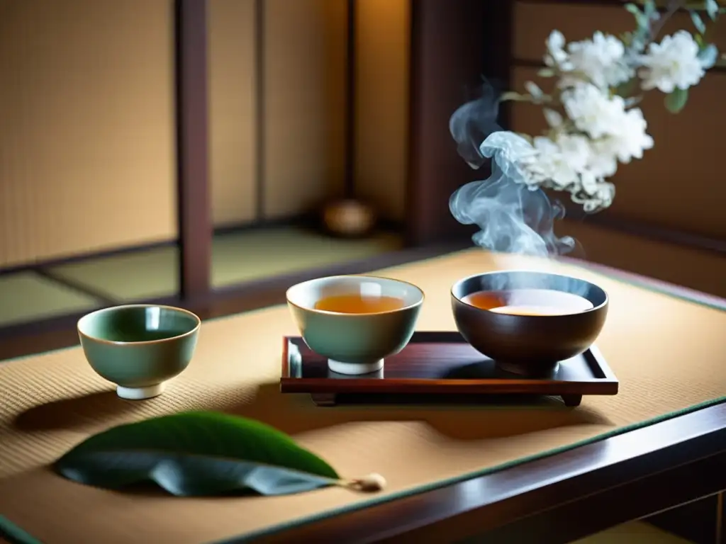 Detalle de ceremonia del té japonés, con belleza y tradición, resaltando los beneficios del té verde para belleza en la cultura asiática