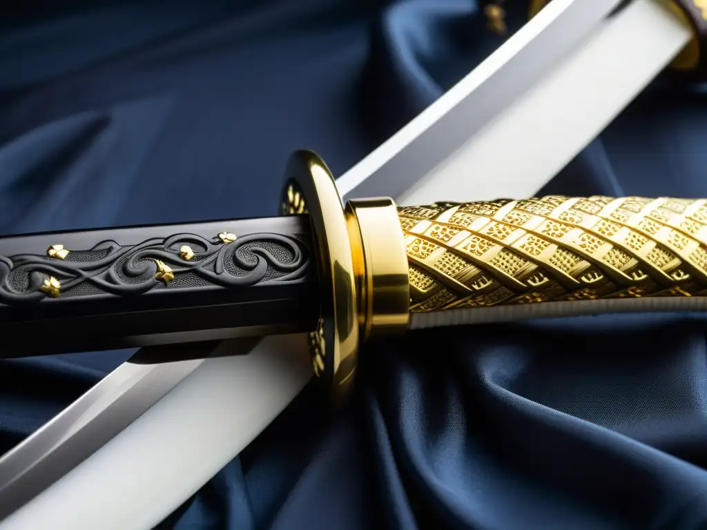 Detalle de la espada katana samurái con forja, tsuba y tsuka