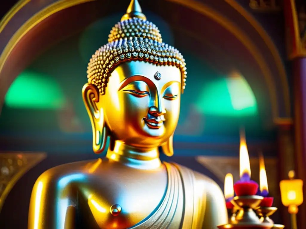 Detalle de la estatua dorada del Buda en templo lanna, arte tradicional del reino de Lanna