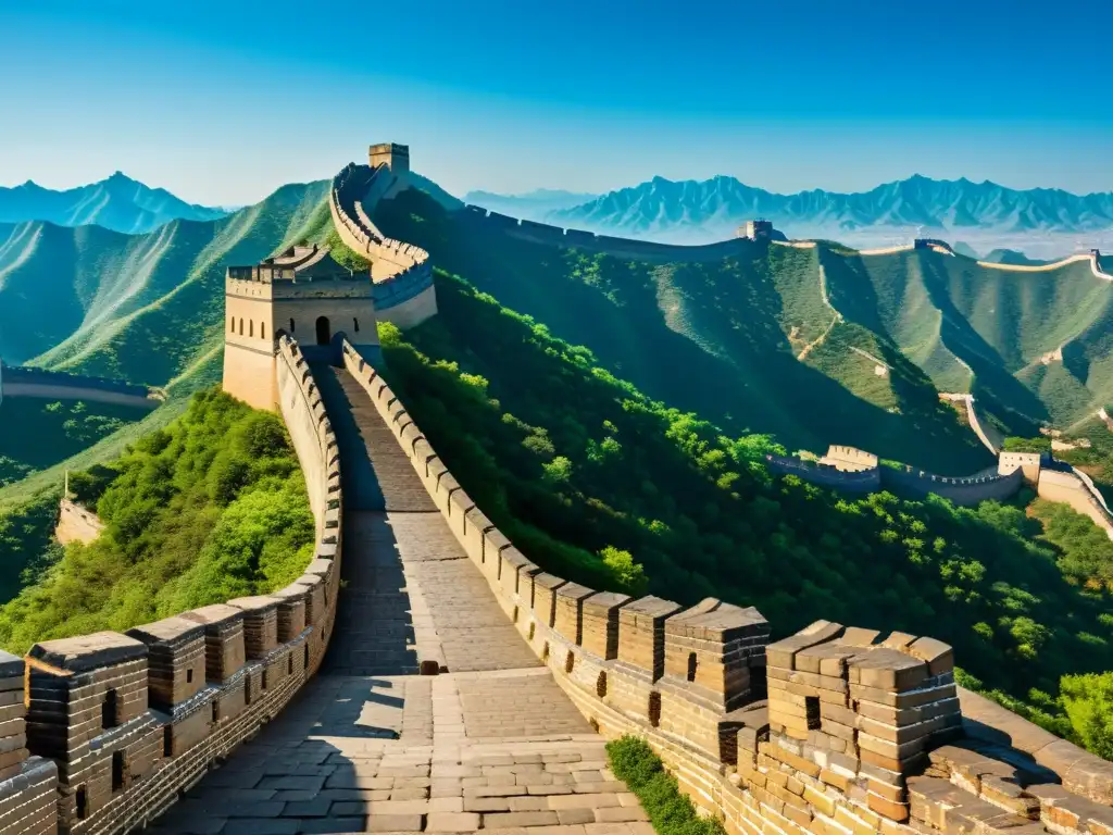 Detalle de la Gran Muralla China, con su impresionante obra de ladrillo y el vasto paisaje que atraviesa