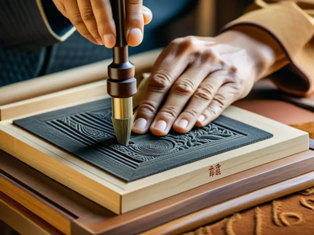 Detalle de herramienta japonesa para grabado en madera, evocando la evolución del grabado en madera asiático y la artesanía tradicional