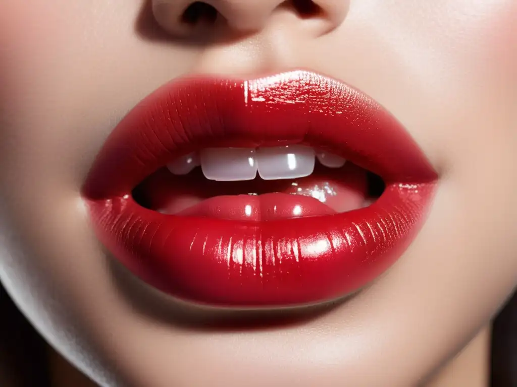 Detalle impresionante de labios con tinta coreana de larga duración, de rojo intenso a rosa sutil