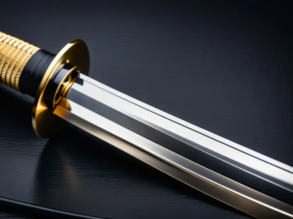 Detalle de una katana japonesa, con enfoque en la belleza artesanal y la historia de las artes marciales samurai filosofía vida