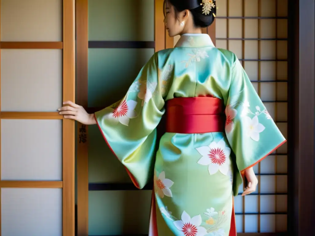 Detalle de kimono tradicional en Kyoto, una obra de arte de la cultura japonesa