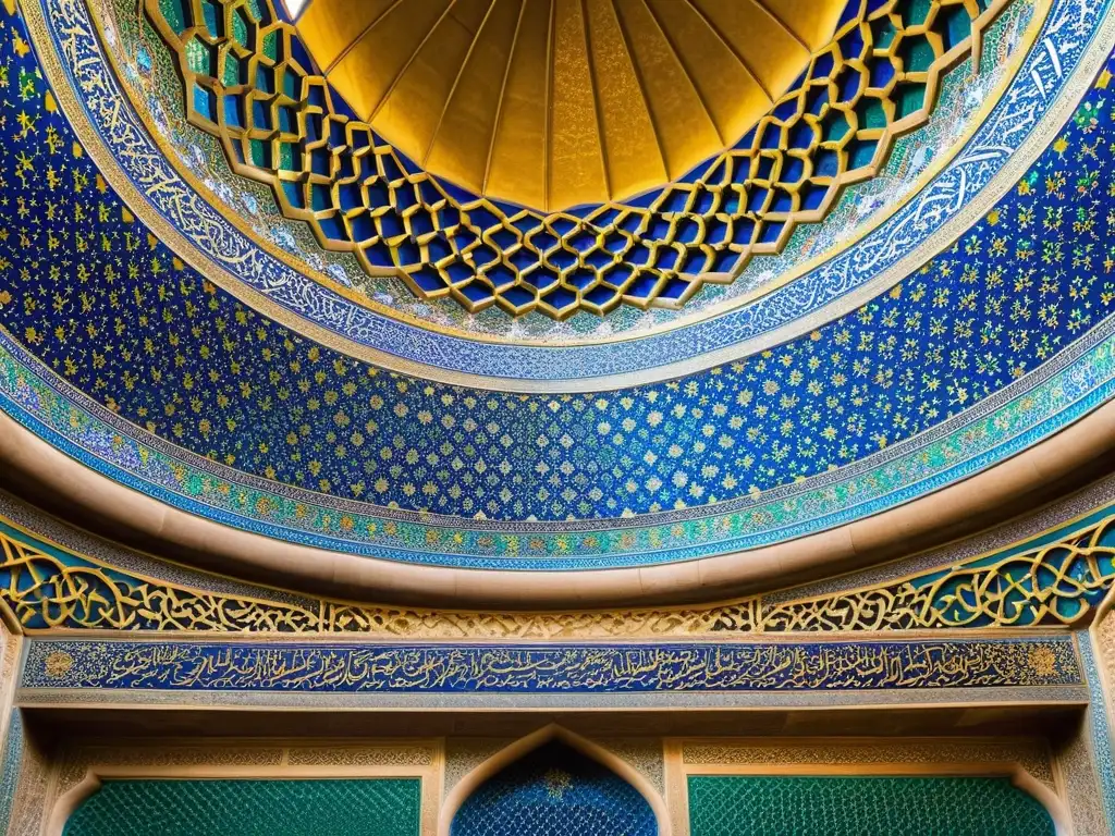 Detalle de los patrones geométricos en el arte islámico en la mezquita Sheikh Lotfollah, Isfahán, Irán