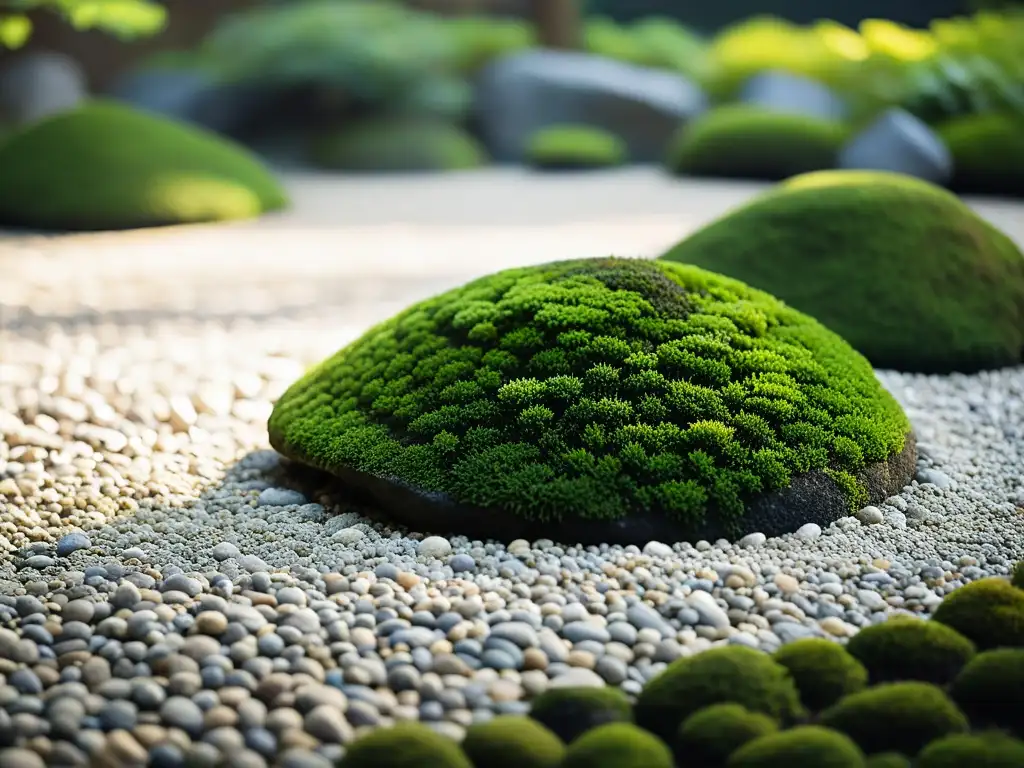 Detalle de jardín japonés: patrones en grava, rocas y musgo evocan una experiencia única en jardines secretos de Asia