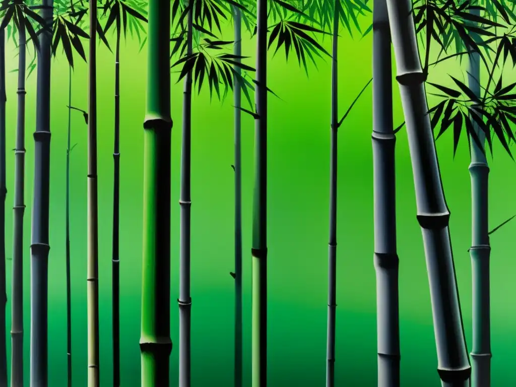 Detalle de pintura japonesa: bosque de bambú