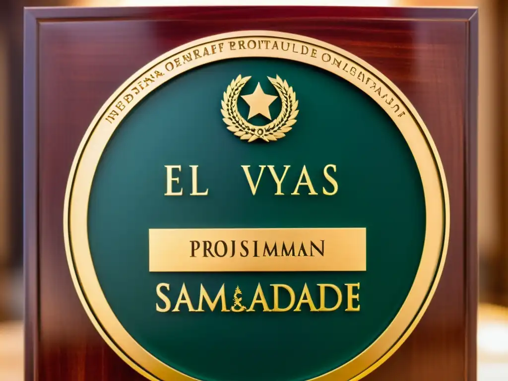 Detalle de placa de premio literario 'El Vyas Samman' destacado en India