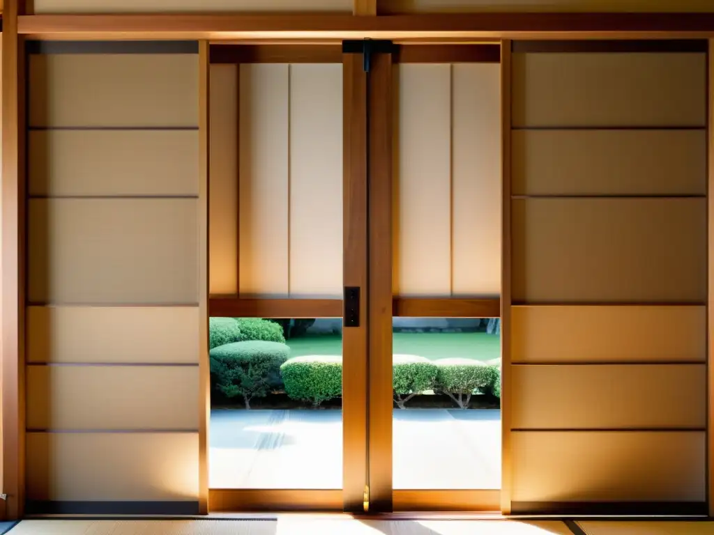 Detalle de una puerta shoji en una habitación tatami, evocando la evolución de las puertas deslizantes en la arquitectura japonesa