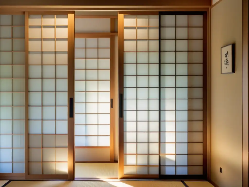 Detalle de puertas japonesas shoji en un interior moderno, evocando serenidad y la evolución de la arquitectura japonesa