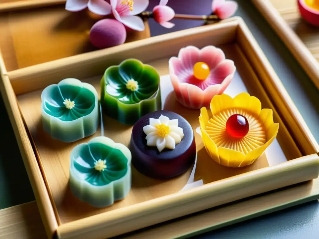 Detalle de repostería japonesa sofisticada arte comestible en wagashi