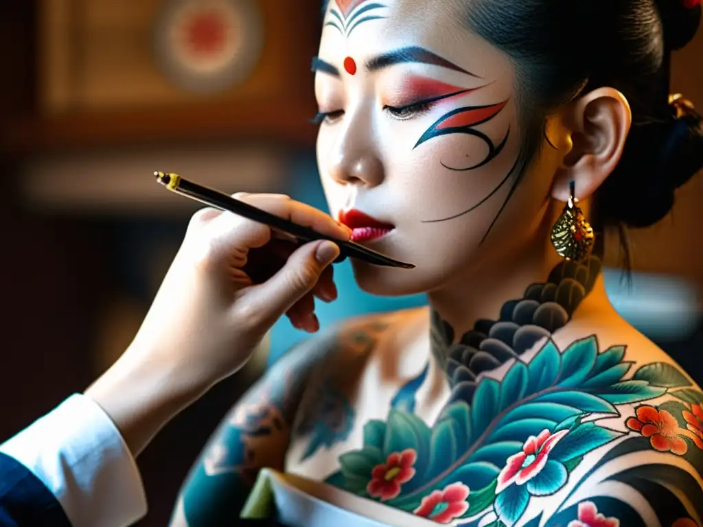 Detalle de tatuaje Irezumi japonés, arte corporal vibrante y tradicional