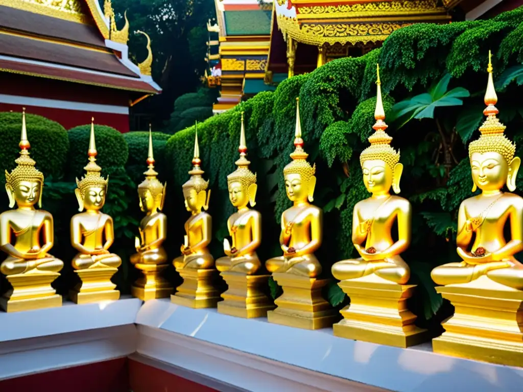 Detalles dorados del templo Wat Phra That Doi Suthep en Chiang Mai, Tailandia, reflejan el concepto de Devaraja en Asia