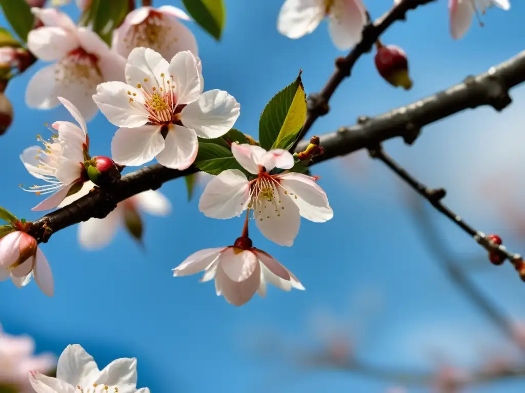 Detalles de pétalos de cerezo cayendo en un jardín japonés, capturando la filosofía efímera belleza del Sakura Matsuri