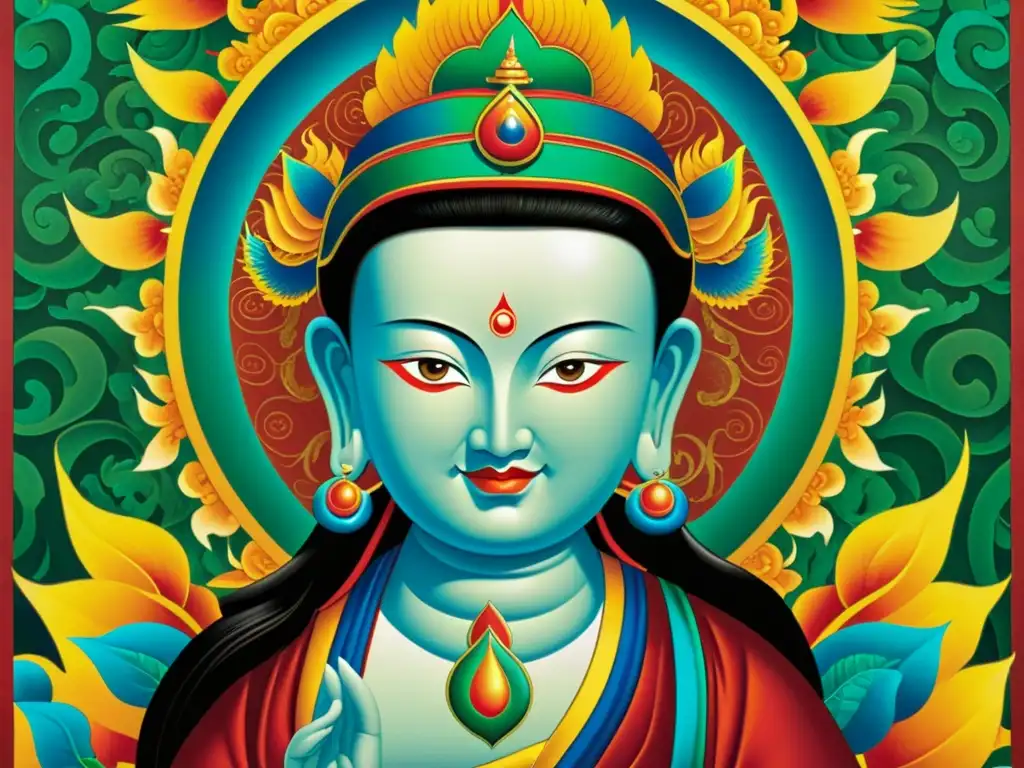 Thangka tibetana: arte vibrante y delicado Detalles vibrantes de una pintura thangka tibetana, manifestando la belleza del arte tibetano en inversiones