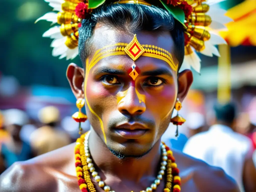 Devoto con kavadi en el festival Thaipusam en Malasia