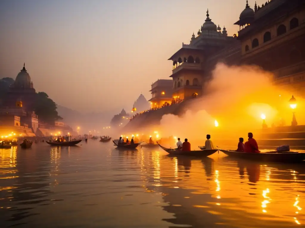 Devotos realizan rituales matutinos en las bulliciosas orillas del Ganges, con una atmósfera espiritual en la India