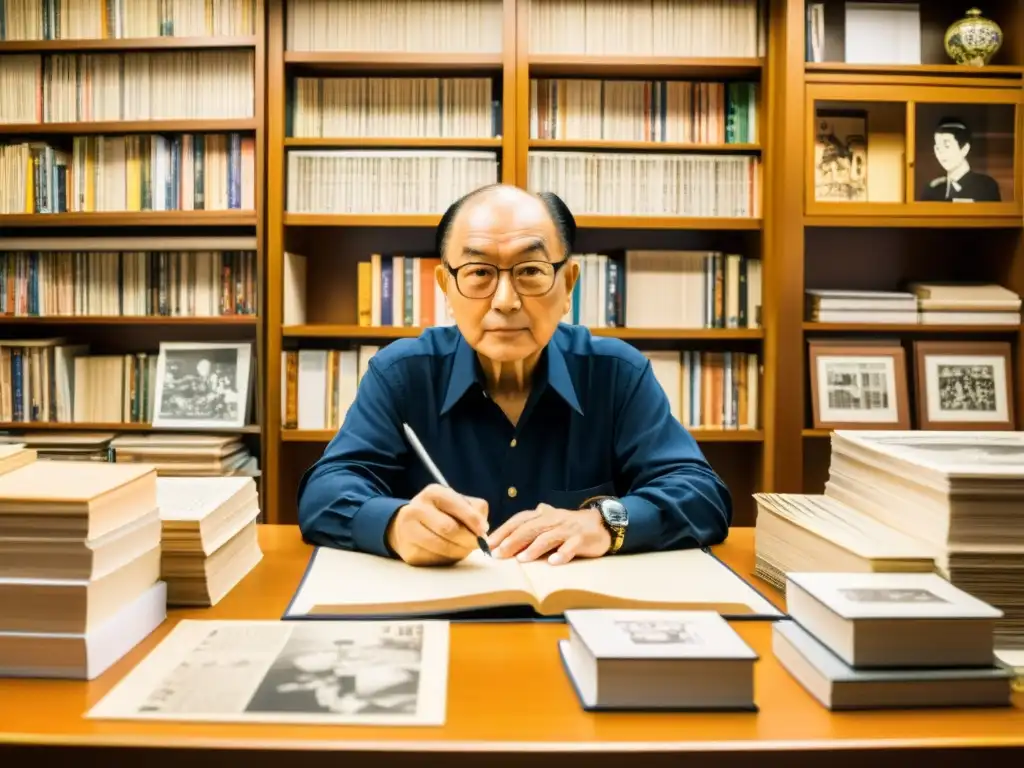 Osamu Tezuka, el 'Dios del Manga', trabajando en su estudio rodeado de manuscritos y herramientas de dibujo