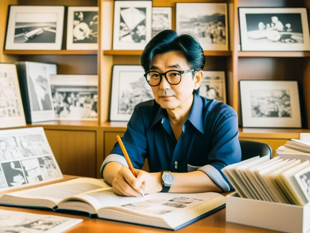 Osamu Tezuka, el 'Dios del Manga', inmerso en su creatividad rodeado de bocetos y guiones